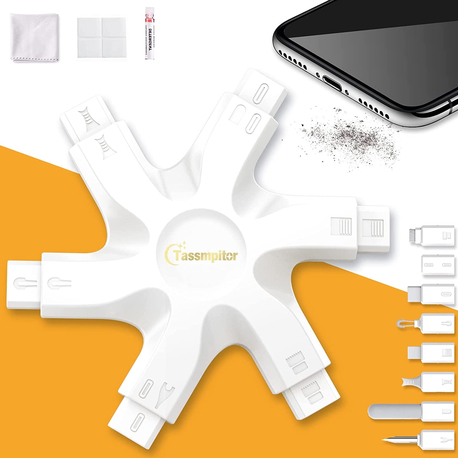 Iphone Cleaning Kit Port Cleaner Repair & Restore Tool for Ipad Pro Watch Cell Phone Charging Port, Lightning Charger Cables Speaker Airpod Cleaning Putty Dust for All Devices - Snowflake Multitool  Tassmpitor Snow White  