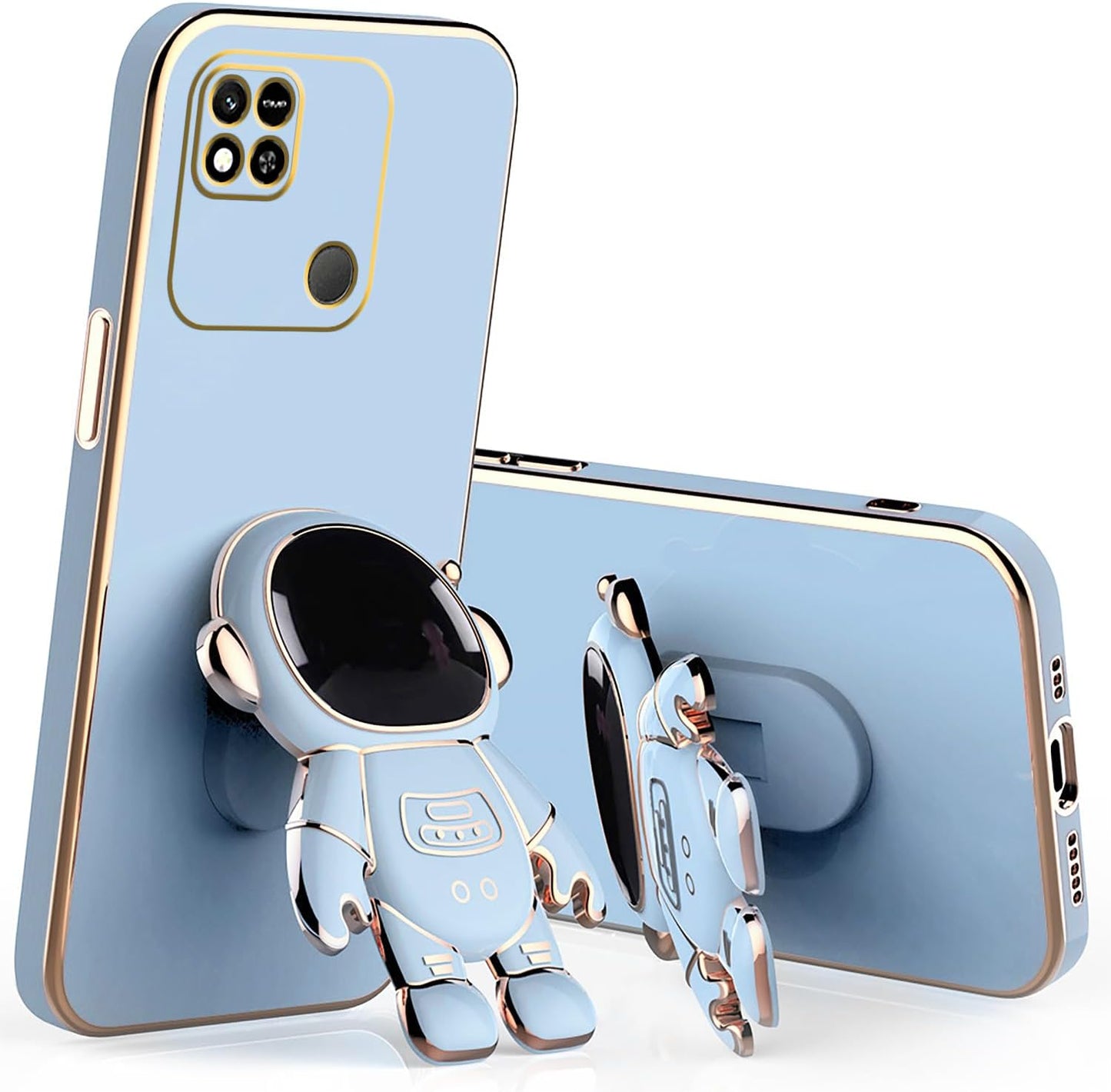 Compatible with Redmi 10A Case with Plating Creative Astronaut Cartoon Holder Pink, Xiaomi Redmi 10A Phone Case Silicone Shockproof Stand Soft TPU Protective Slim Cover (Pink) …  Wousunly Blue  