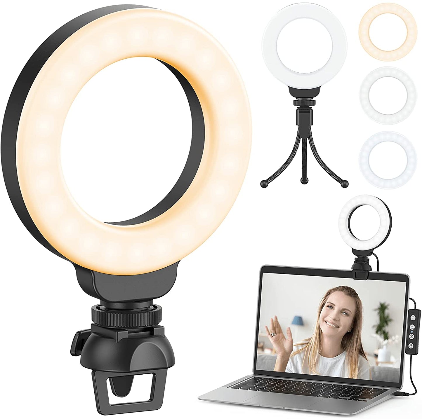 Ring Light for Laptop Computer, Ruyilam Video Conference Lighting Kit with Clip and Tripod, Desktop PC Selfie Dimmable Light with Stand Ring Light for Live Streaming, Video Recording, Makeup  Ruyilam   