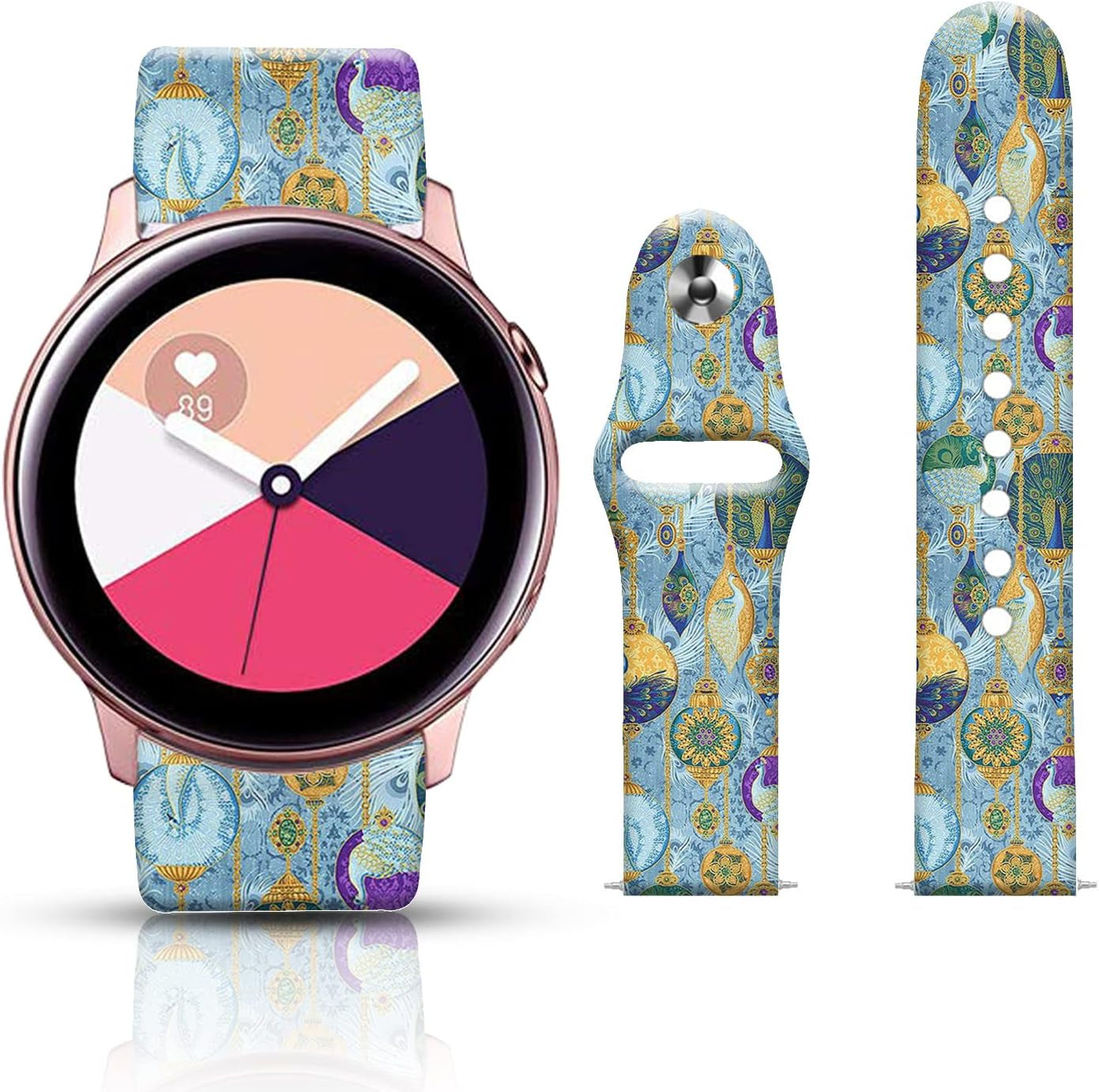 20MM Silicone Sport Bands Compatible for Samsung Galaxy Watch 4 40Mm 44Mm/Classic 42Mm 46Mm/Watch 3 41Mm, Active 2 Watch Bands /Gear S2, FTFCASE Turquoise Pattern Strap for Women Men Girls  FTFCASE Christmas Balls  