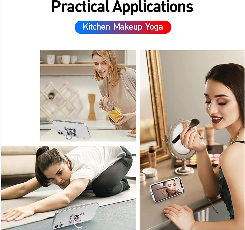 LSL Cute Butterfly Cell Phone Ring Holder 360°Rotation Metal Finger Stand Kickstand Universal Compatible with Iphone Samsung Galaxy LG Google Pixel Ipad Three Pack Pink Blue Purple Pretty Butterfly  LSL   