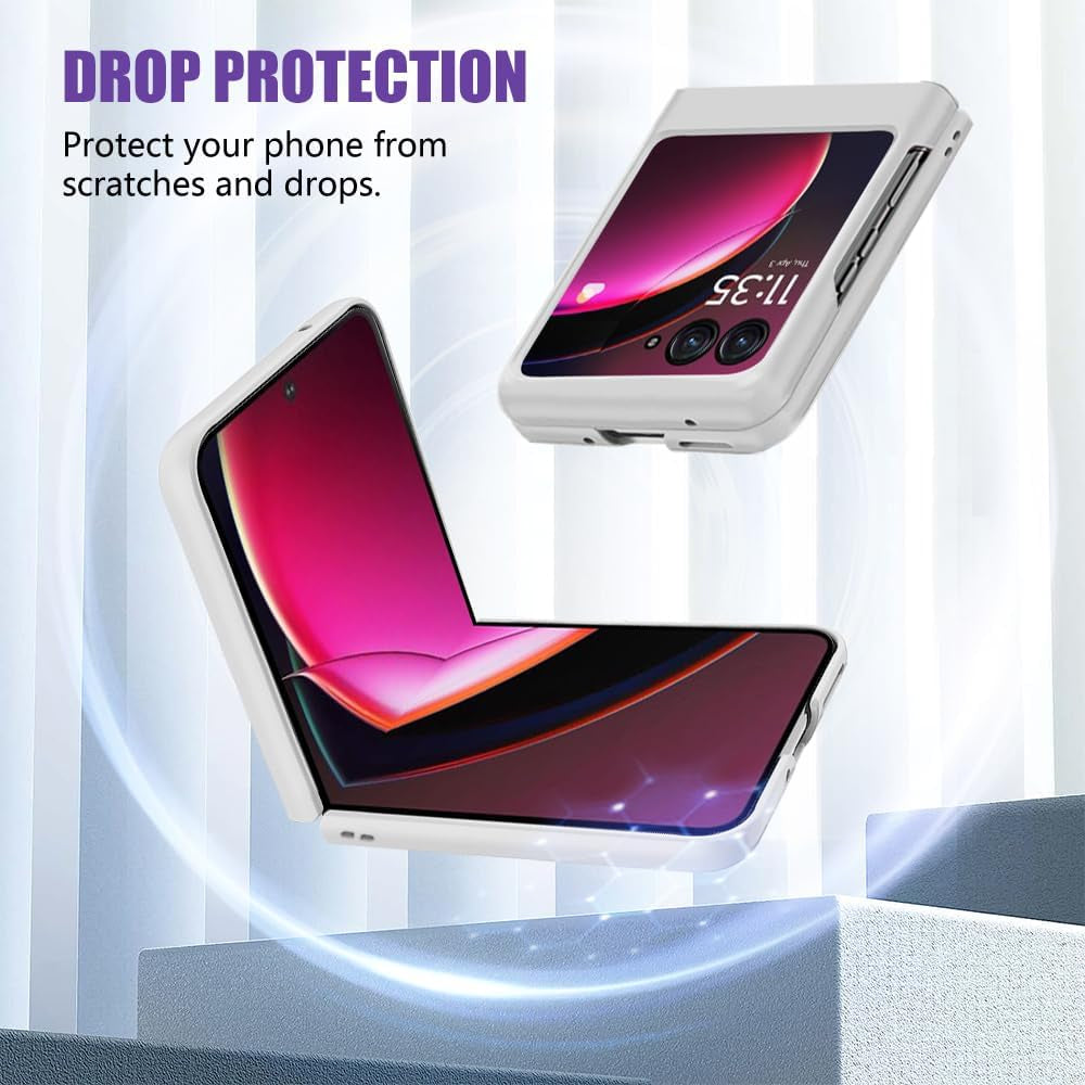 Case for Moto Razr plus 2023 Magnetic Phone Case,Ring Holder Kickstand Wireless Charging Hard PC Shockproof Protective Matte Cover Stand Case for Motorola Razr+ 2023 5G - White  pusiikeer   