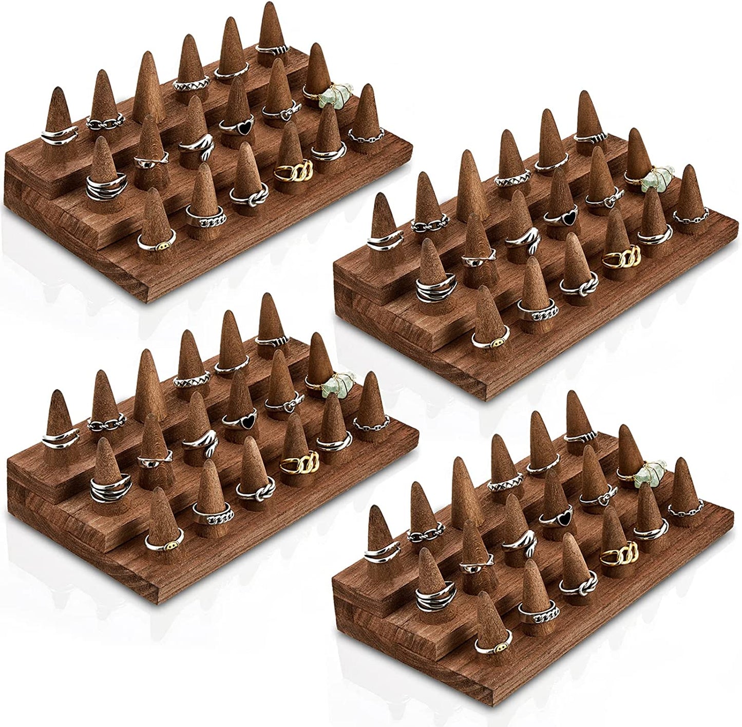 Juexica 4 Pcs Wood Ring Display 18 Fingers Wood Ring Holder Ring Finger Display Ring Display for Selling Wood Jewelry Display for Ring Organizer Show Storage  Juexica   