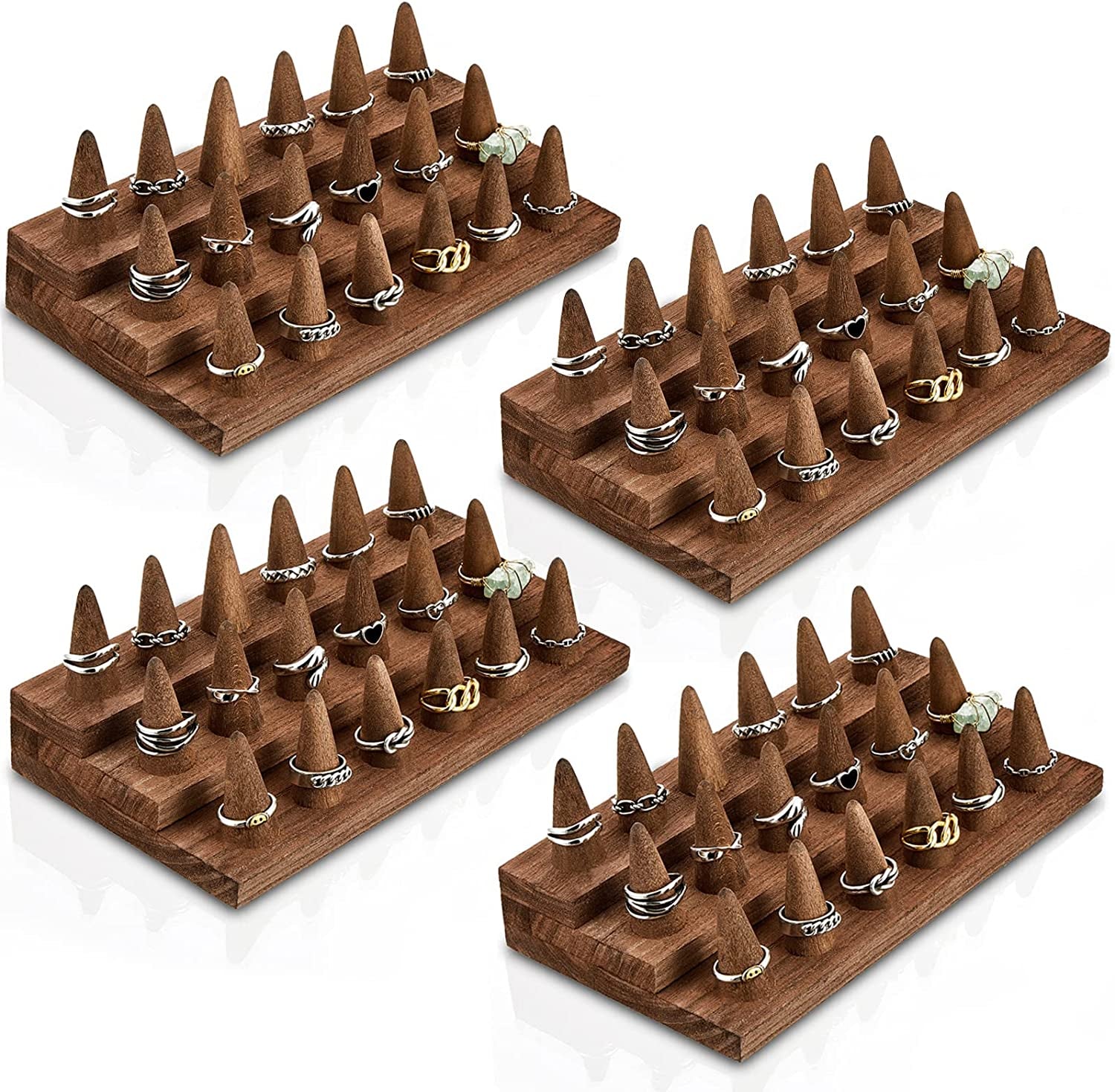 Juexica 4 Pcs Wood Ring Display 18 Fingers Wood Ring Holder Ring Finger Display Ring Display for Selling Wood Jewelry Display for Ring Organizer Show Storage  Juexica   