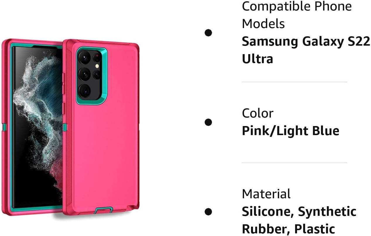 MXX Galaxy S22 Ultra Case - Heavy Duty Shockproof Rugged Bumper, Full Protection Dust Proof Cover, 6.8" (Pink/Light Blue)  Mxx Accessories llc   