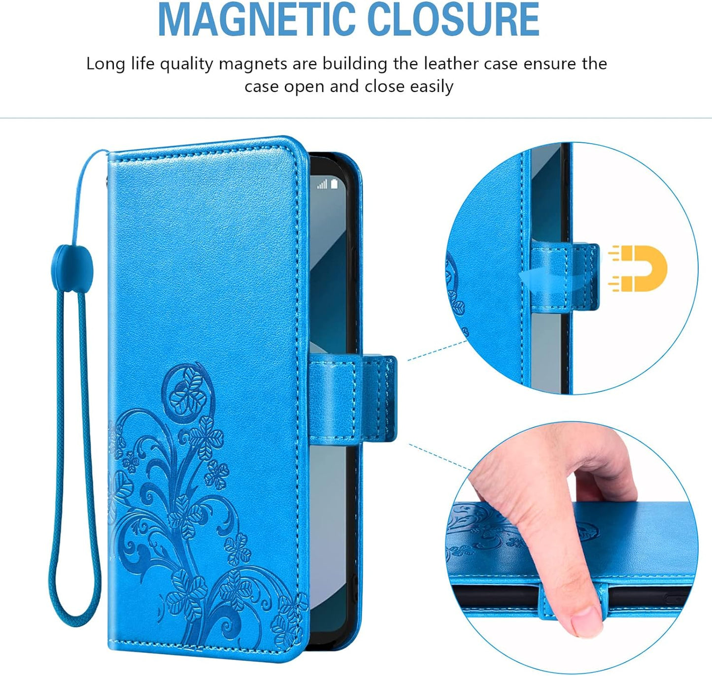 Asuwish Compatible with LG Q6/Q6 Plus/Q6 Mini Wallet Case and Tempered Glass Screen Protector Flip Purse Accessories Wrist Strap Credit Card Holder Cell Phone Cover for Q6+ Alpha Prime Women Men Blue  Asuwish   