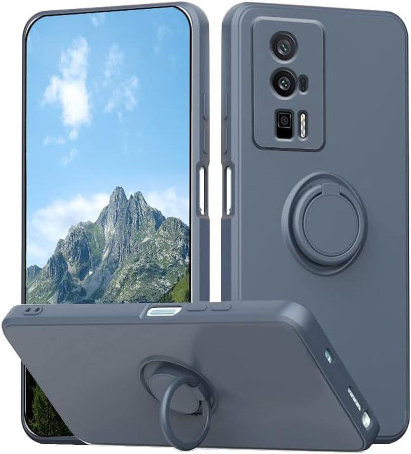 Wousunly Compatible with Poco F5 Pro Case with Ring Kickstand Black, Xiaomi Poco F5 Pro Phone Case Silicone Liquid with Soft Microfiber Lining Slim Shockproof Protective Cover (Black)  Wousunly Grey  