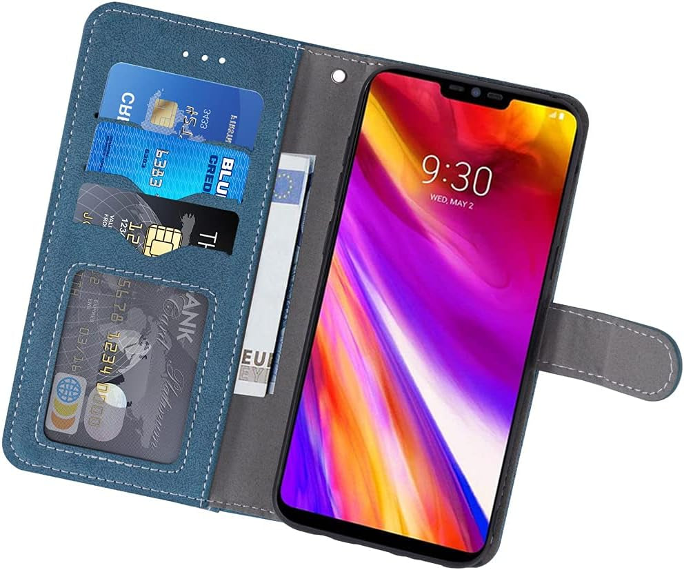 Compatible with LG G7 Thinq Wallet Case and Tempered Glass Screen Protector Flip Cover Credit Card Holder Cell Phone Cases for LGG7 One G 7 plus LG7 Fit Lg7Thinq 7G Thin Q G7+ G7Thinq Lgg7Thinq Blue  NSS   