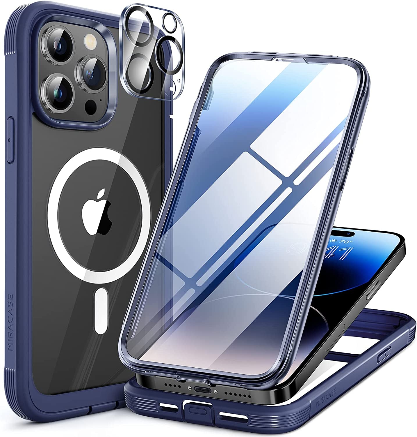 Miracase Glass Series for Iphone 14 Pro Case 6.1 Inch, 2023 Full-Body Clear Bumper Case with Built-In 9H Tempered Glass Screen Protector, with Camera Lens Protector (Noble Purple)  Miracase Gem Blue  