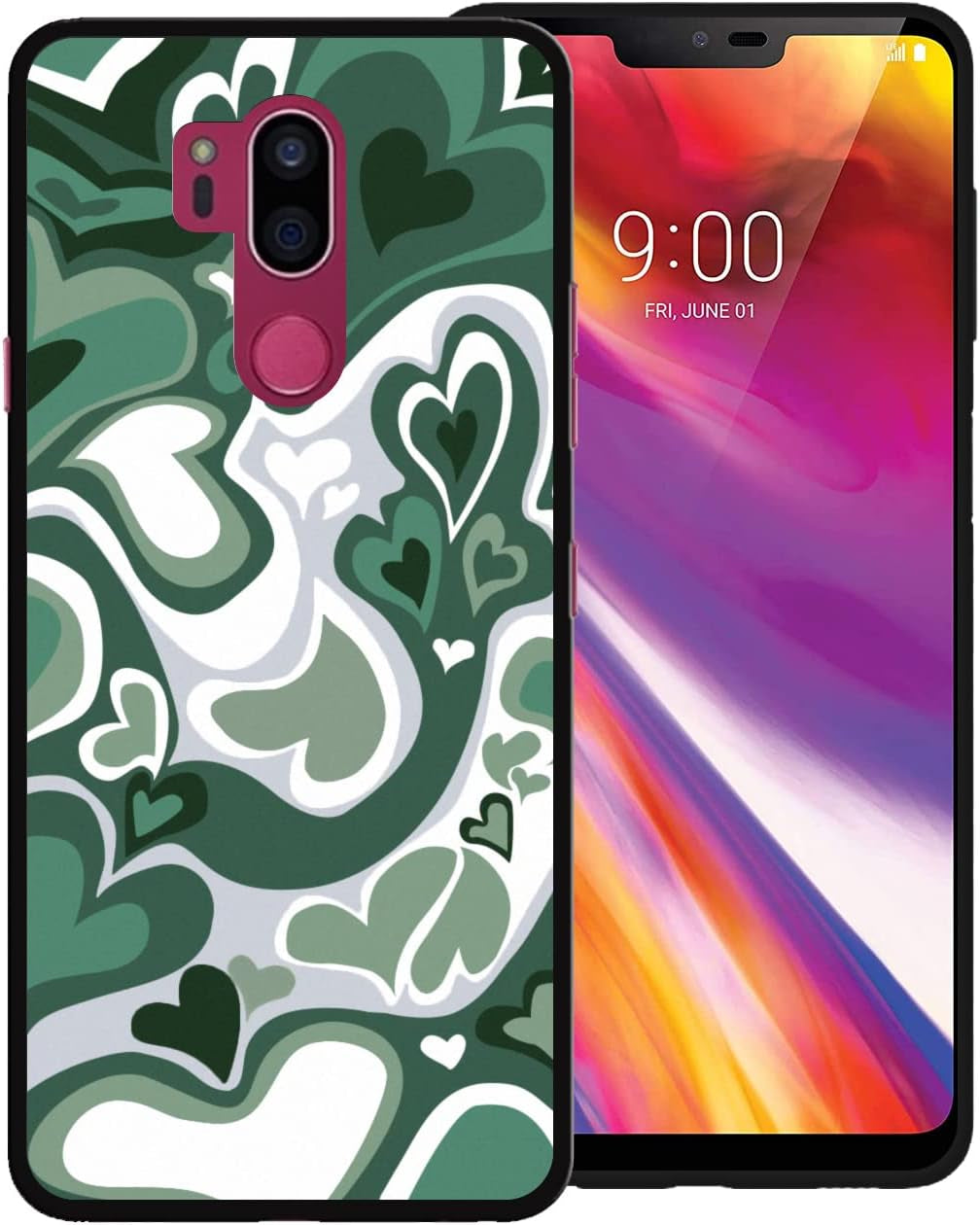 Zaztify Phone Case for LG G7 Thinq/Plus/One/Fit/Fit+, Pastel Lovely Irregular Brown Love Heart Khaki Lovecore Aesthetic Cute Shockproof Protective Anti-Slip Thin Slim Soft Phone Cover Shell  zaztify Green Lovecore  