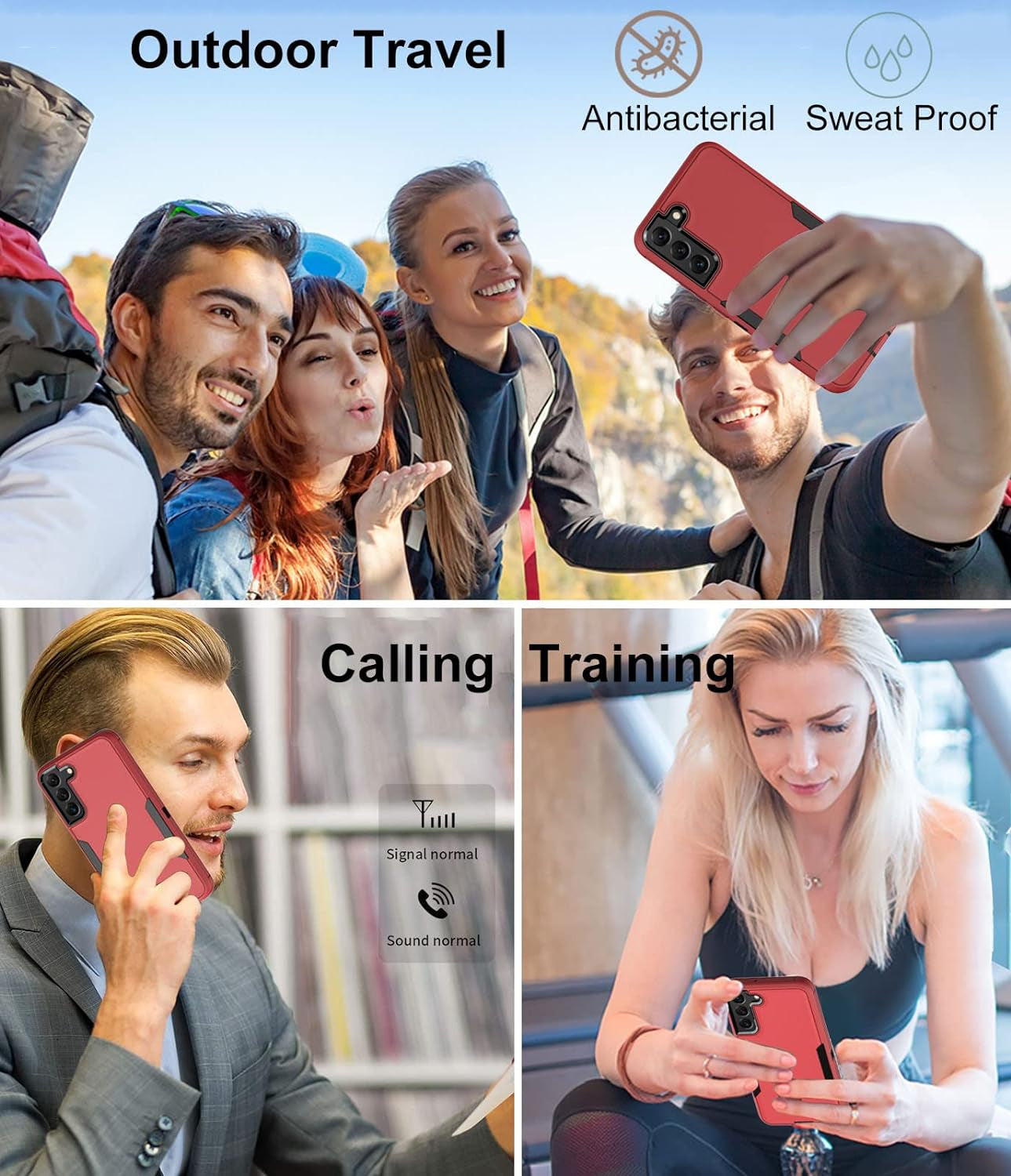 Dahkoiz for Samsung Galaxy S22 Case, Dust-Proof Port Cover, Full Body Durable Silicone Rubber Phone Case for Samsung Galaxy S22 5G, Black/Red  UNISMART INC   