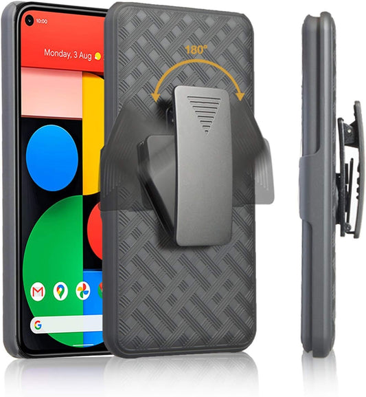 HIDAHE Compatible with Holster Case for Google Pixel 4A 5G, Combo Shell & Holster Slim Shell Case for Men with Built-In Kickstand + Swivel Belt Clip Holster for Google Pixel 4A 5G ONLY, Black  HIDAHE   