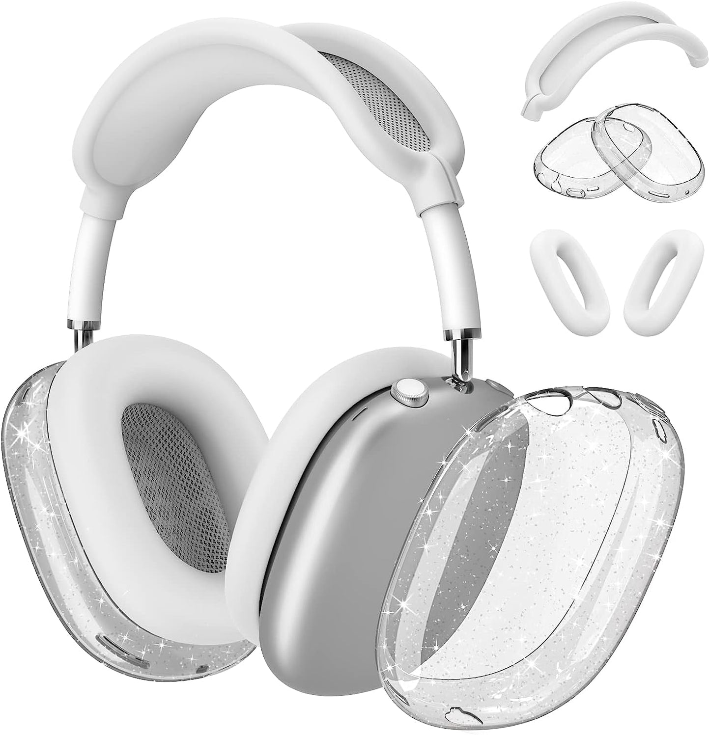 【3 in 1】 Case Cover for Airpods Max Headphones, Anti-Scratch Sweat-Proof Ear Pad Covers/Ear Cups Cover/Headband Cover Protectorfor Apple Airpods Max - Black.  Galafoki GlitterWhite  