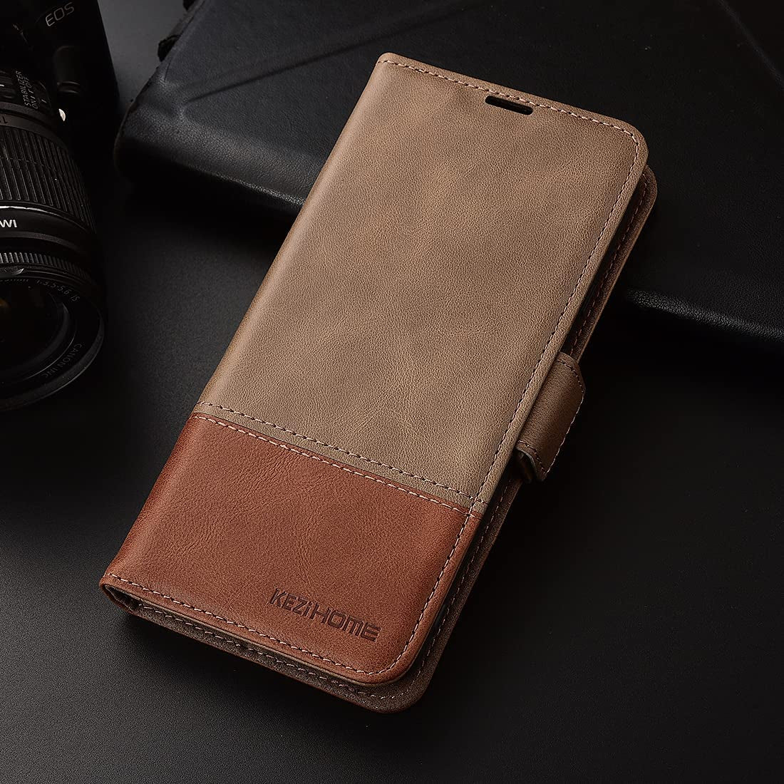 Kezihome Galaxy S22 Ultra Case, Genuine Leather [RFID Blocking] Samsung S22 Ultra 5G Wallet Case Card Slot Flip Magnetic Stand Phone Cover Compatible with Samsung Galaxy S22 Ultra (2022) (Gray/Brown)  Shenzhen Jiemeisi Tchnology Co.,LTD   