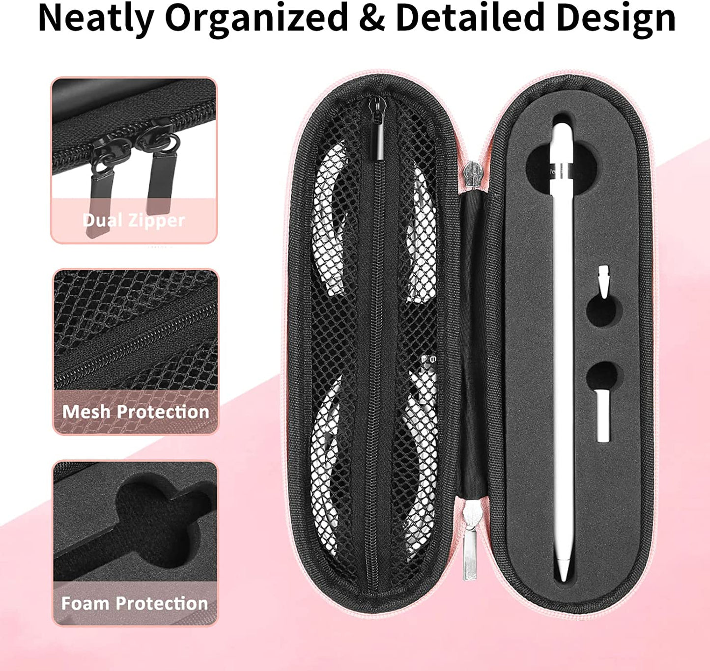 TITACUTE for Apple Pencil Case Carrying Case Hard Foam Zipper Shockproof Protective Ipencil Case Holder for Apple Pencil 1St Generation 2Nd Gen for Ipad 10 Pro Stylus Pen Charger Cable Adapter Earbuds  TITACUTE   