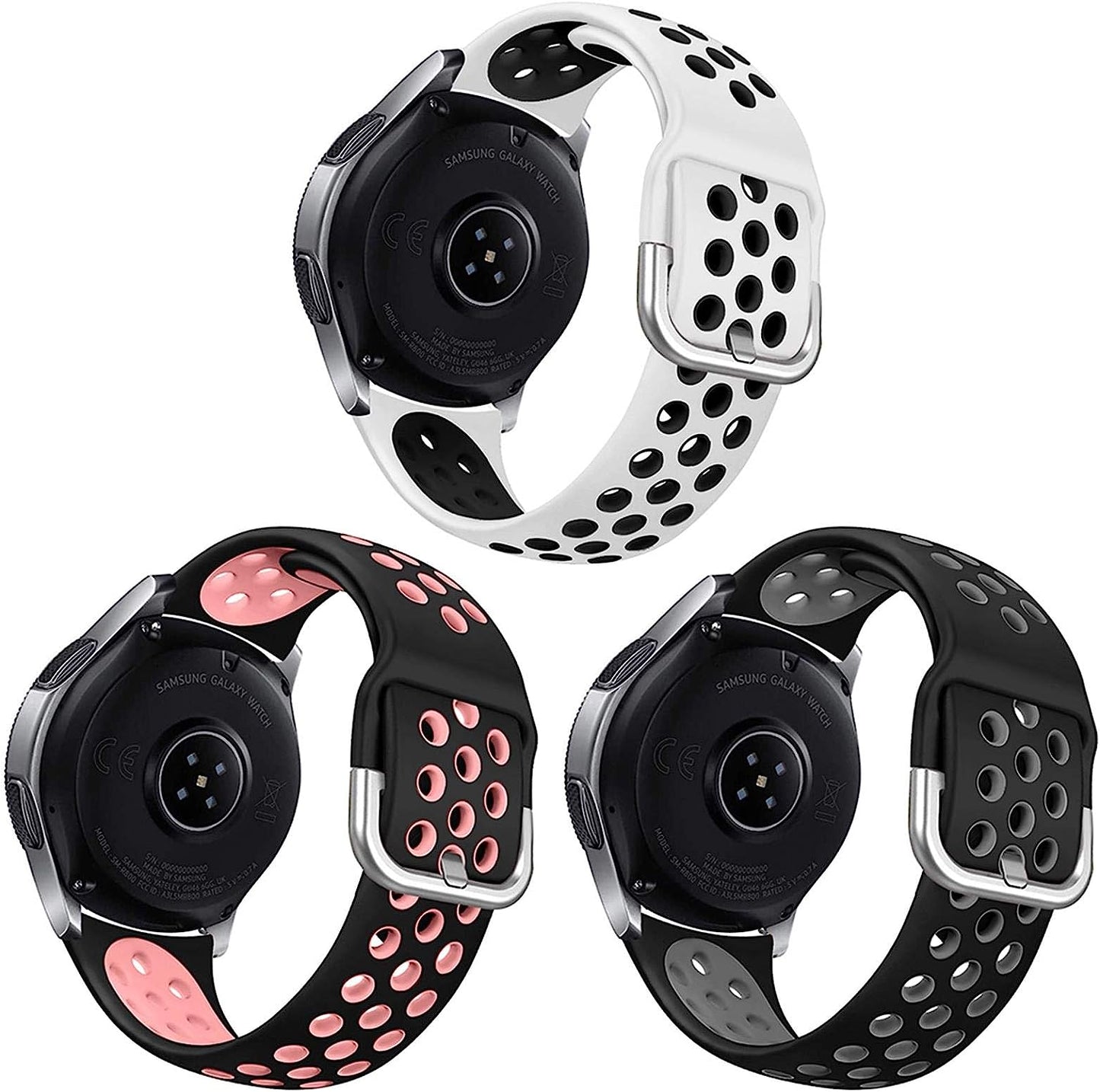 NAHAI 3 Pack Sport Bands Compatible with Samsung Galaxy Watch 46Mm/Gear S3 Frontier for Men Women, 22Mm Watch Band Silicone Quick Release Rubber Replacement Strap for Galaxy Watch 3 LTE (45Mm)  NAHAI Black/Grey,White/Black,Black/Pink S: 5.9"-7.6" 