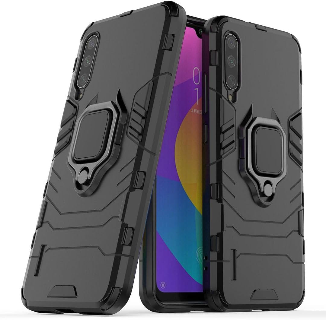 SATURCASE Case for Xiaomi Mi A3, Ring Kickstand Hybrid 2 in 1 [PC & Silicone] Dual-Layer Bumper Shockproof Protective Cover for Xiaomi Mi A3 (Hz-Black)  SATURCASE   