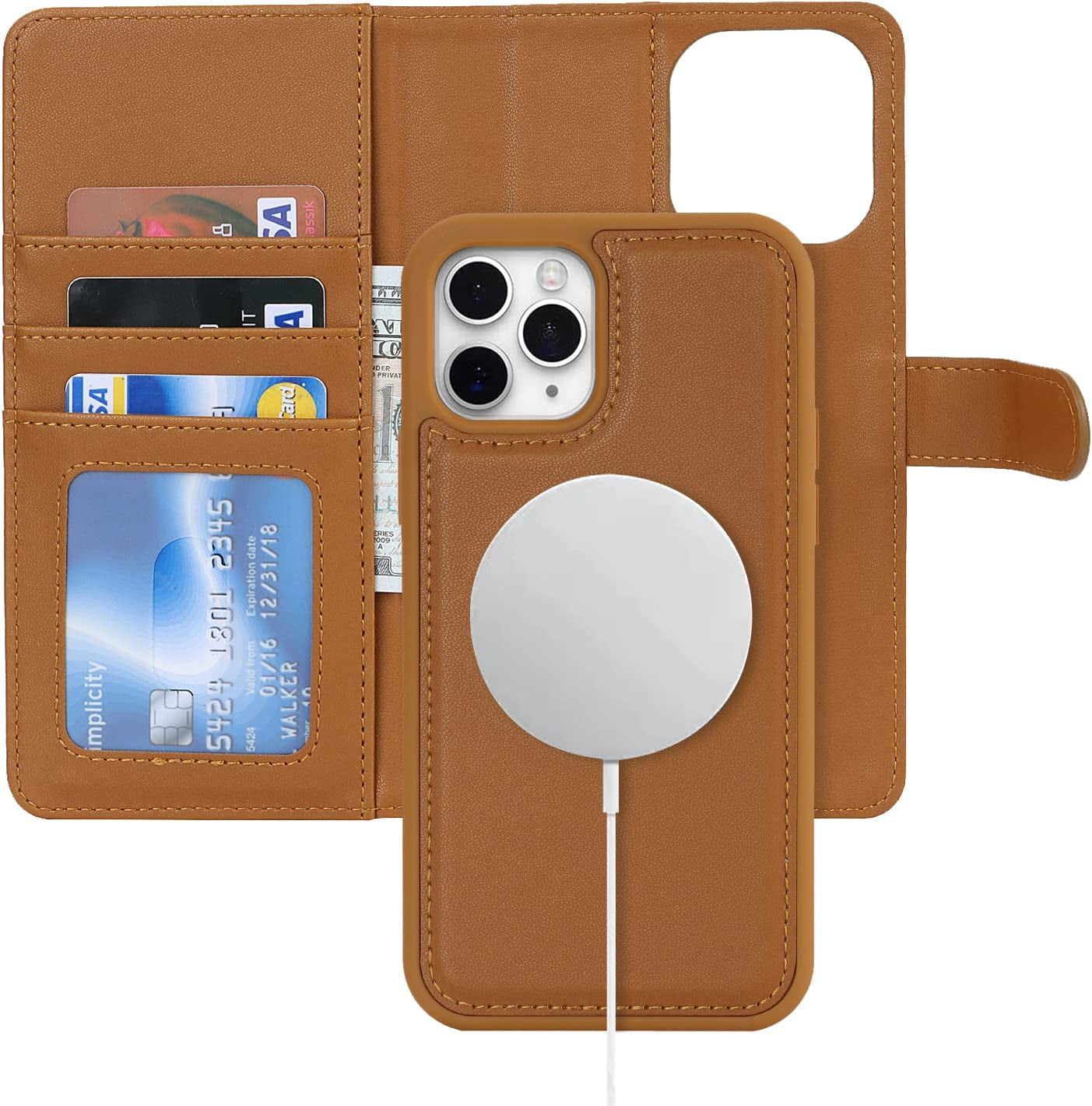 Ｈａｖａｙａ Iphone 13 Pro Max Wallet Case Magsafe,Iphone 12 Pro Max Wallet Case Detachable Magnetic,Iphone 13 Pro Max Phone Case Wallet with Card Holder for Women,Flip Magnetica Cover for Men-Blue  Ｈａｖａｙａ Brown iPhone 12/12 Pro 