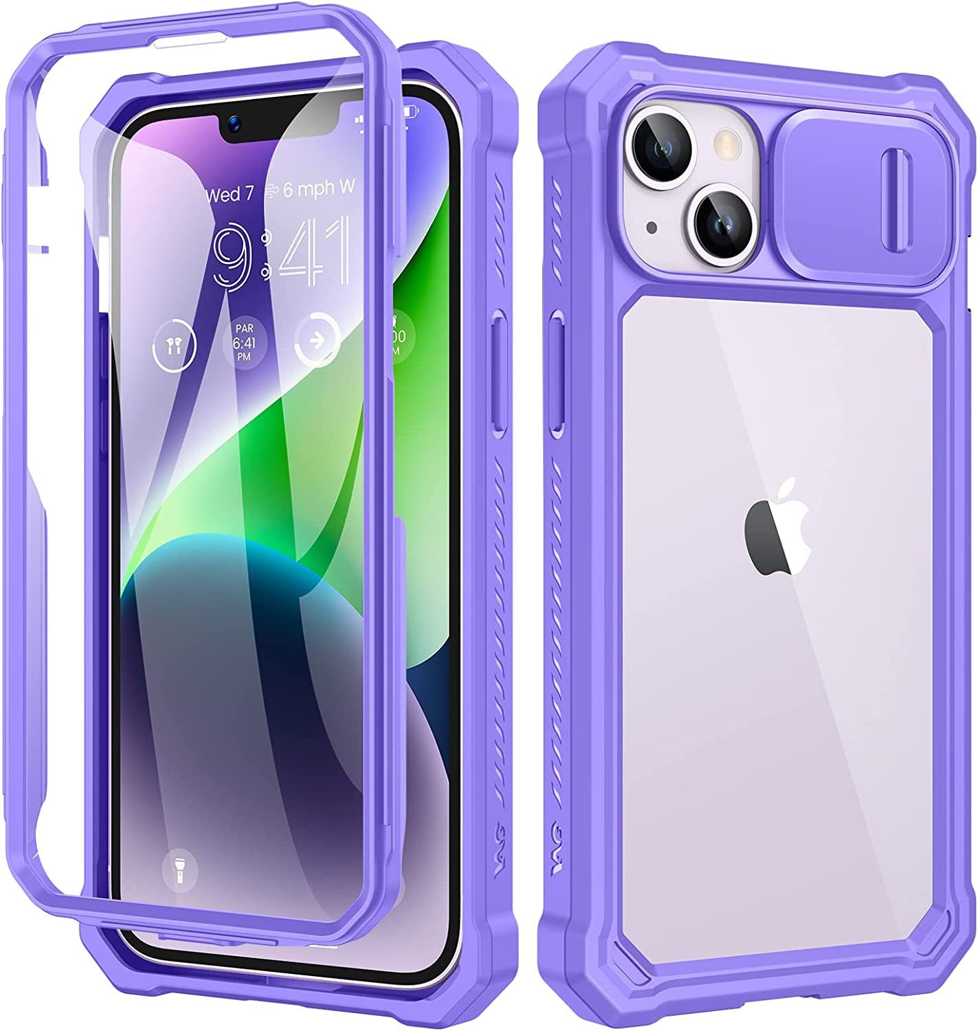 Ruky for Iphone 14 plus Case with Slide Camera Cover, Iphone 14 plus Case [Built-In Screen Protector], Full Body Case Heavy Duty Protection Shockproof Cover Girls Women for Iphone 14 plus 6.7", Purple  Ruky   