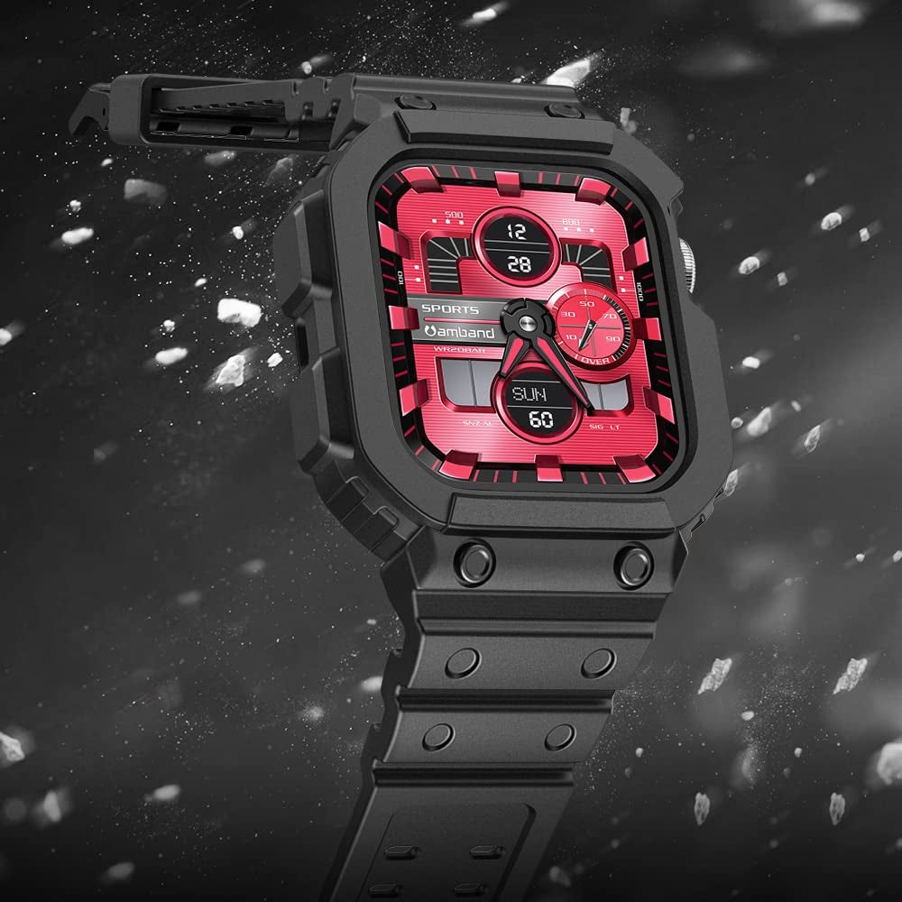 Amband Compatible for Apple Watch Band 45Mm 44Mm 42Mm with Bumper Case, Rugged Men Bands for Apple Watch SE and Iwatch Series 7 6 5 4 3 2 1, Sport Military Protective Cases Drop-Proof, Matte Black  amBand   