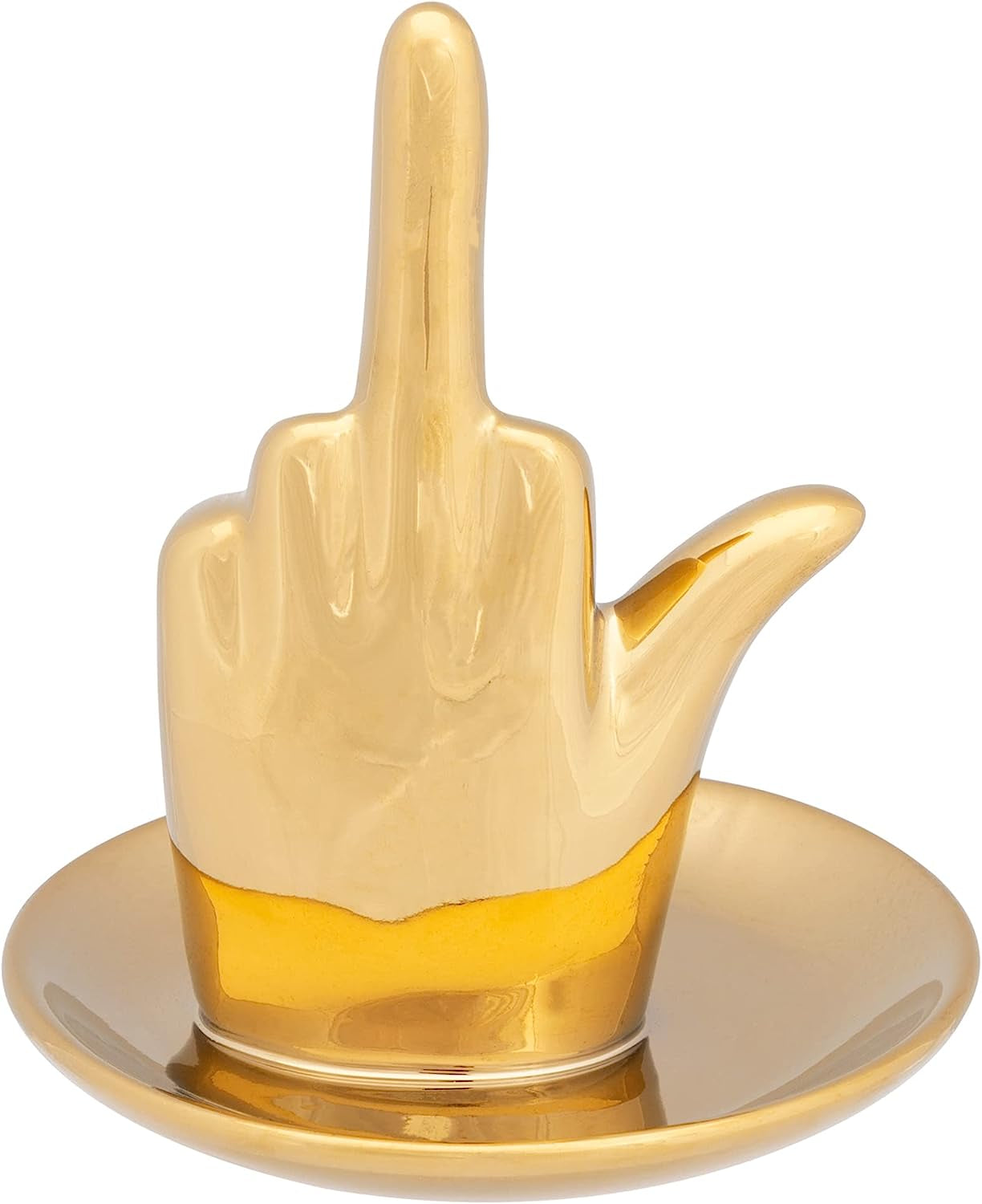 Stephanie Imports White Ceramic Middle Finger Jewelry Ring Dish Tray  Stephanie Imports Gold Plated  