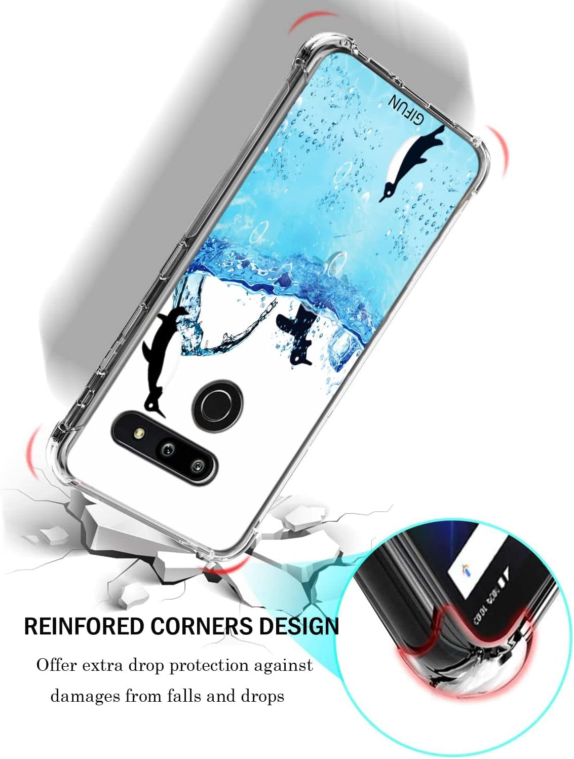 Penguins Case for LG G8 Thinq,Gifun Hard PC+ TPU Bumper Clear Protective Case Compatible with LG G8 Thinq 2019 Release - Sea Penguins  Gifun   