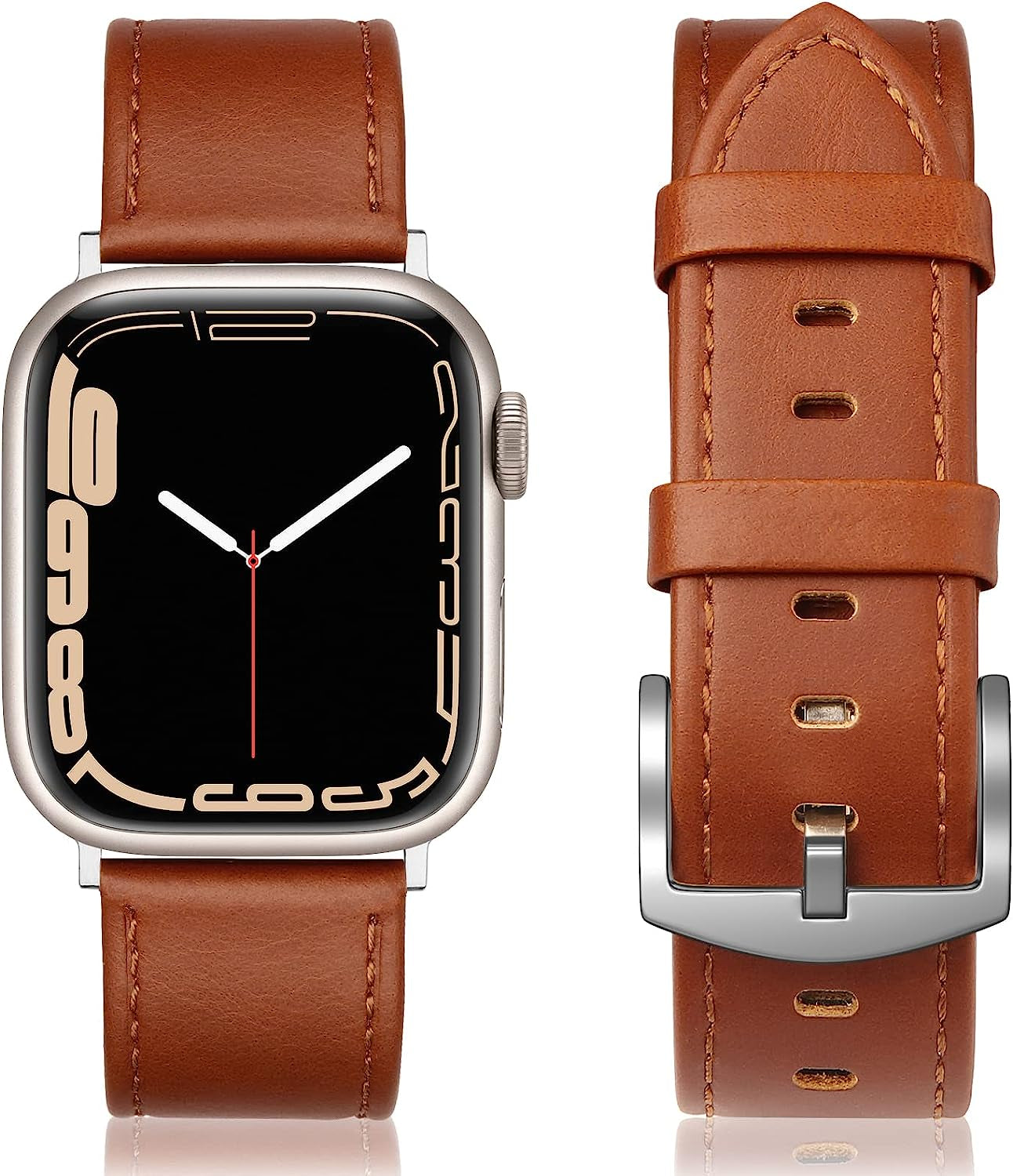 SWEES Leather Band Compatible with Apple Watch Bands 45Mm 42Mm 44Mm Men Women, Vintage Genuine Leather Wristband Replacement Band Compatible for Iwatch Series 8 7 6 5 4 3 2 1 SE Retro Walnut  SWEES Cognac Brown 42mm / 44mm / 45mm 