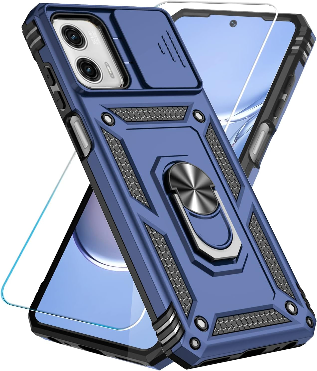 Sunstory for Motorola Moto G Power 5G 2023 Case with Tempered Glass Screen Protector & Slide Camera Cover & Kickstand, [Military-Grade] Phone Case for Moto G Power 5G 2023 (Gold)  SunStory Blue  