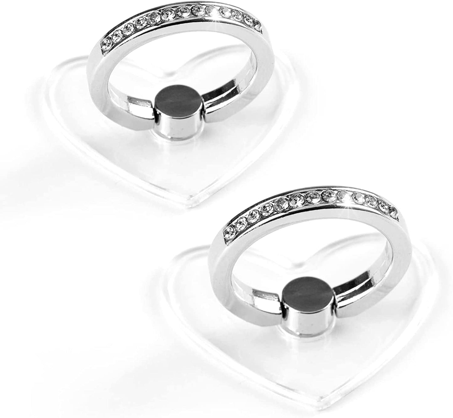 [2 Pack] Transparent Love Heart Shape Diamond Setting Cell Phone Ring Holder Stand,360 Degree Rotation and 180 Degree Adjustable Finger Ring Kickstand with Polished Electroplated Phone Grip  Wansurs   