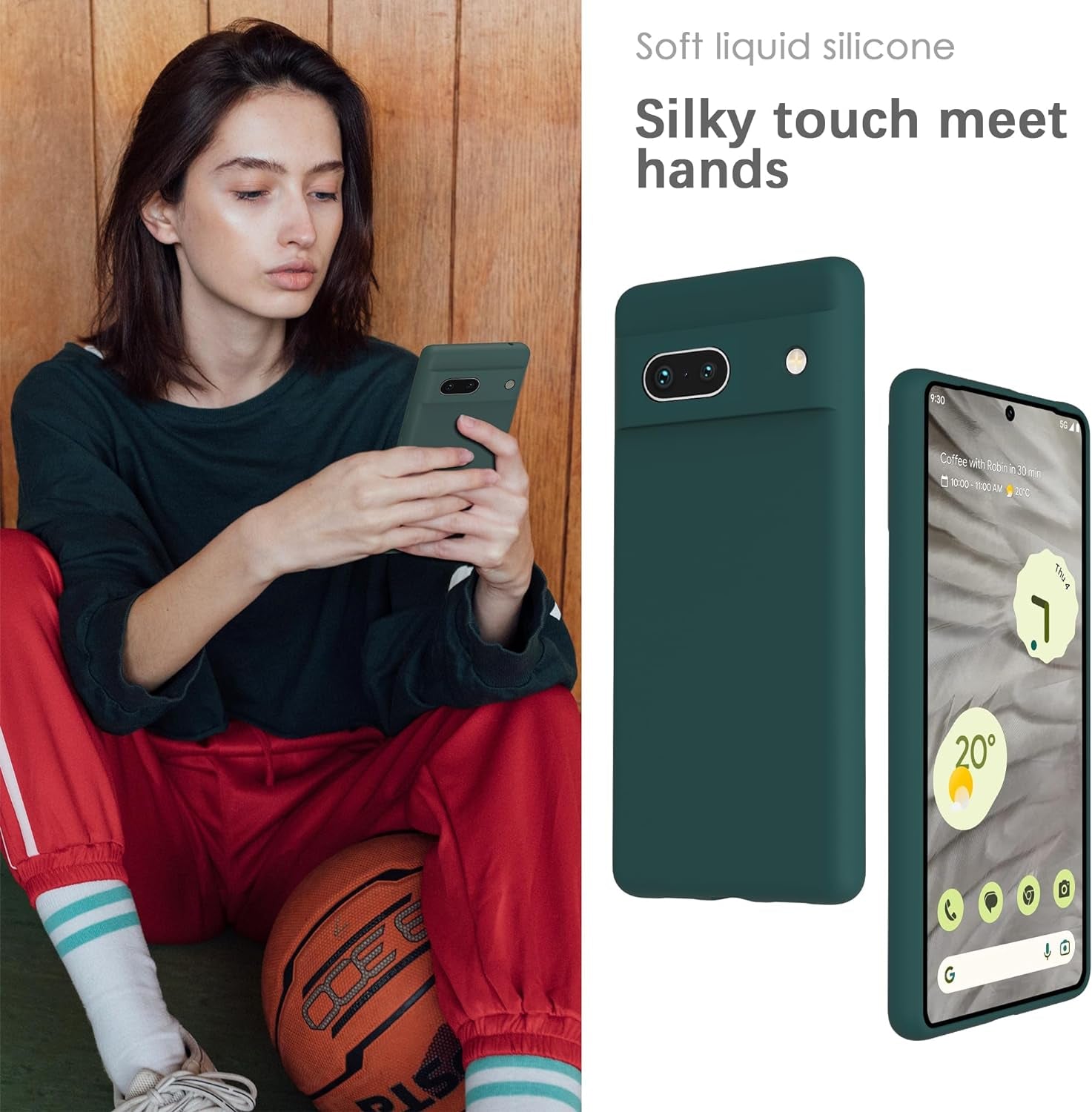 YATWIN Silicone Case for Google Pixel 7A 5G, Soft-Touch, Shockproof, Dustproof, Antiskid Full Body Armour Phone Cover for Google Pixel 7A 5G - Dark Green  YATWIN   