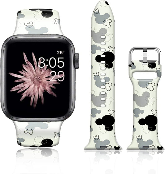 FTFCASE Silicone Floral Bands Compatible with Apple Watch 49Mm 45Mm 44Mm 42Mm, Gray Pattern Printed Soft Silicone Sport Strap Replacement for Iwatch SE Series 8 7 6 5 4 3 2 1 for Women Men Girls  FTFCASE   