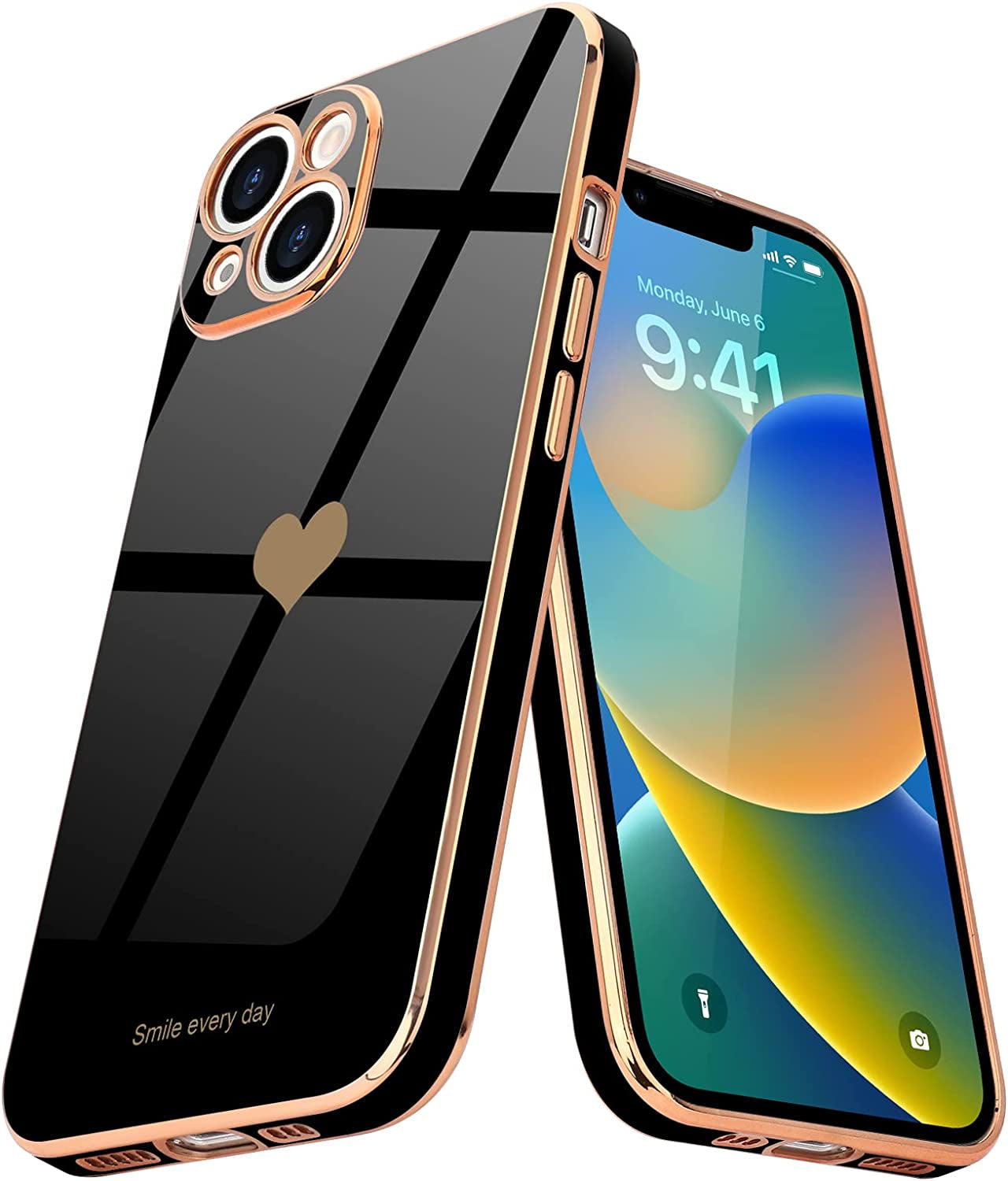 Teageo for Iphone 14 Case for Women Girl Cute Love Heart Luxury Electroplate Plating Soft Bling Back Cover Raised Full Camera Protection Bumper Silicone Shockproof Phone Case for Iphone 14, Purple  janzee Black  