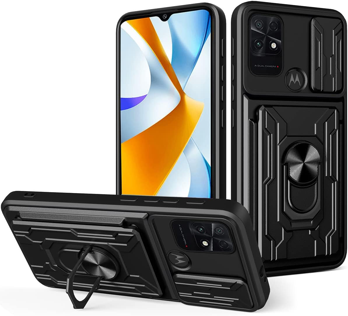 Ccsmall for Xiaomi Poco C40 Case Sliding Window Case with Card Holders, Cover with Slide Camera Protection Built-In Magnetic Kickstand Case for Xiaomi Poco C40 LJK Black  CCSmall   