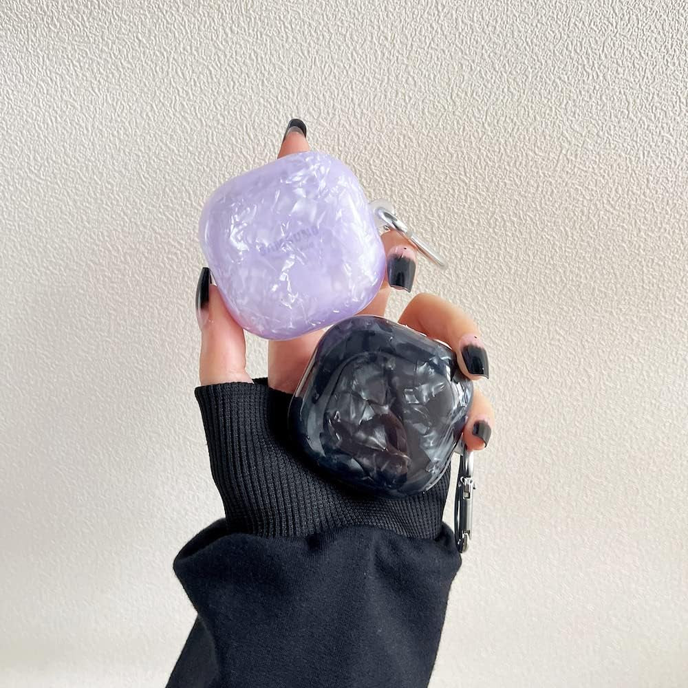 HENJI Case for Samsung Galaxy Buds 2 Case (2021) / Galaxy Buds Pro Case (2021) / Galaxy Buds Live Case (2020), Full Protective Pearl Shell Cover with Keychain for Women Girl (Purple)  HENJI   