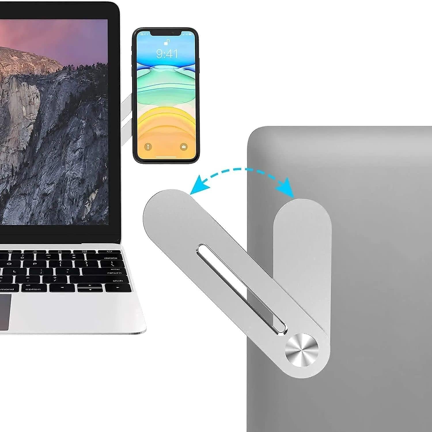 Magnetic Mobile Phone Holder Laptop Slim Portable Foldable Side Mount Clip Stand Premium Aluminum Adjustable Extension Bracket for Smart Cell Phone Computer Laptop  HIQUAY   