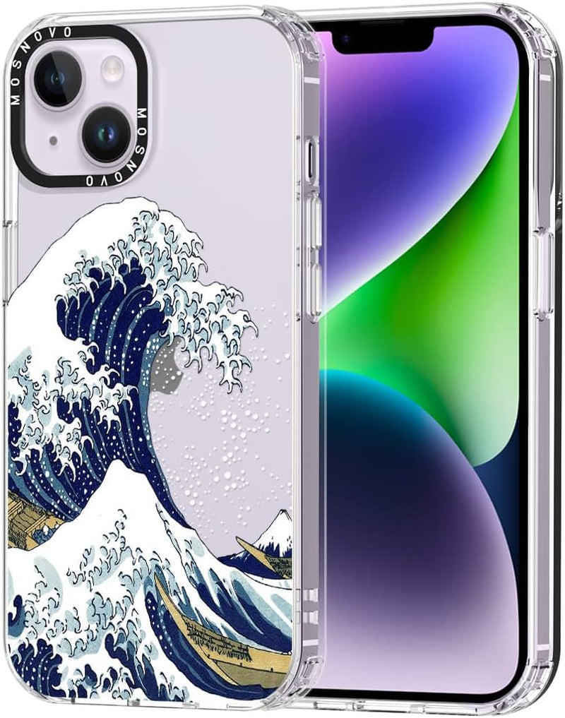 MOSNOVO Compatible with Iphone 14 plus Case, [Buffertech 6.6 Ft Drop Impact] [Anti Peel off Tech] Transparent Clear TPU Bumper Phone Case Cover with Floral Skull Designed for Iphone 14 plus 6.7"  MOSNOVO Tokyo Wave  