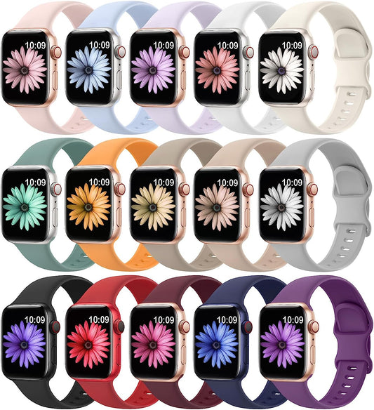 15 Pack Soft Silicone Bands Compatible with Apple Watch Band 40Mm 41Mm 38Mm 45Mm 44Mm 42Mm for Women Men,Waterproof Sport Iwatch Bands Replacement Strap Wristbands for Iwatch SE Series 8 7 6 5 4 3 2 1  SuperNaNa   