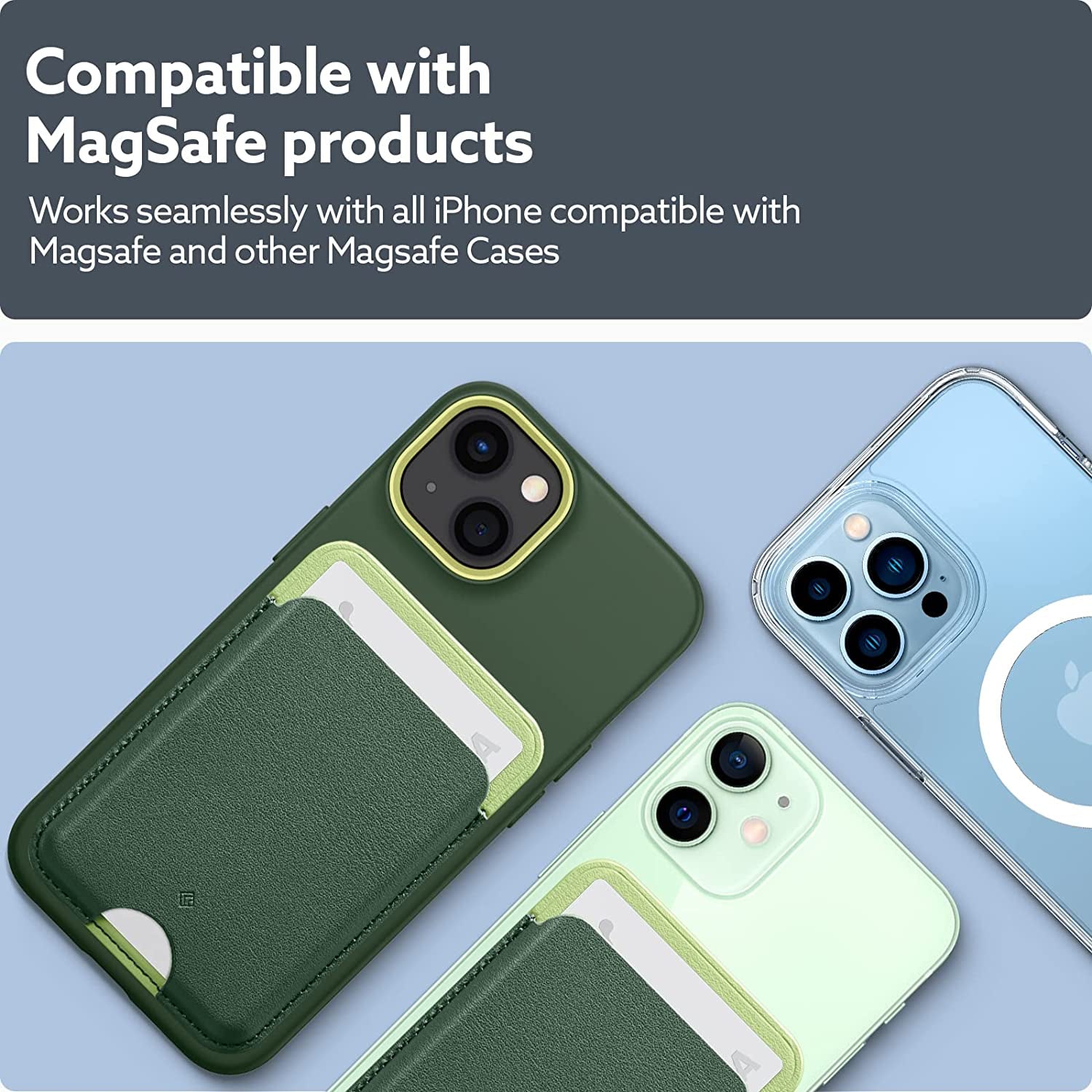 Caseology Nano Pop [Built-In Magnet] Vegan Leather Card Case Magnetic Card Holder Wallet Sleeve Designed for Magsafe for Iphone 14 Series for Iphone 13 Series for Iphone 12 Series - AVO Green  Spigen   