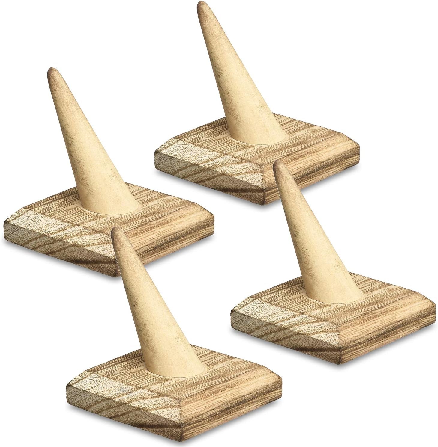 MOOCA 4 Pcs Set Finger Ring Stand Jewelry Display Holder Showcase Display Drawer Ring Storage Jewelry Display Stands for Shows, 2 1/2" W X 2 1/2" D X 2 3/4" H, Brown  MOOCA Oak  