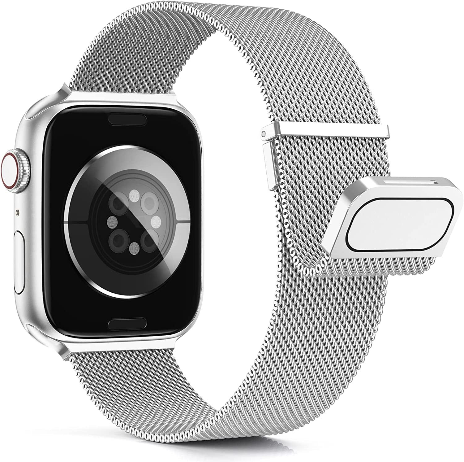 Merlion Magnetic Band for Apple Watch Band 41Mm 40Mm 38Mm 49Mm 45Mm 44Mm 42Mm for Women Men, Mesh Stainless Steel Dual Magnetic Clasp Strap for Iwatch Series 8 7 6 5 4 3 2 1 SE Ultra  Merlion Silver 42/44/45/49mm 