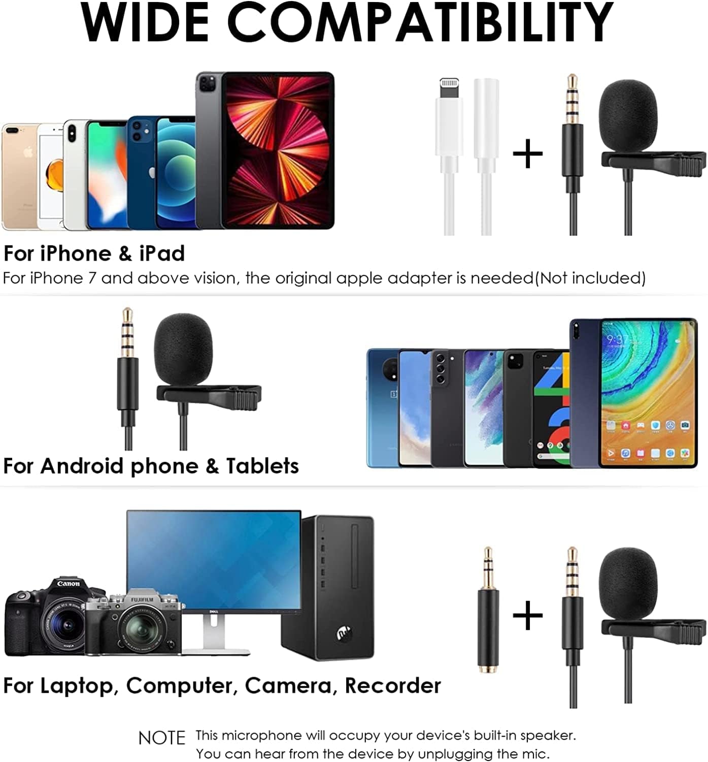 Sovvid Professional 3.5Mm TRS/TRRS Lavalier Lapel Microphone, Mini Omnidirectional Condenser Noise Cancelling Mic for Iphone Android Smartphone, Recording Clip on Mic for Vlogging, Interview, Video  Sovvid   