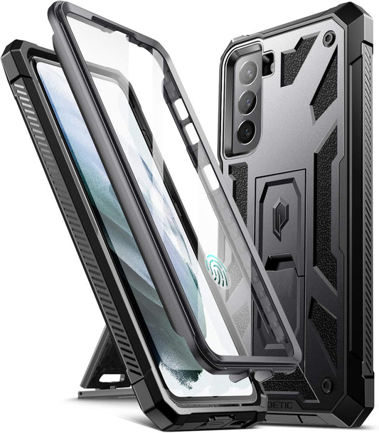 Poetic Spartan Case for Samsung Galaxy S21 5G 6.2 Inch, Built-In Screen Protector Work with Fingerprint ID, Full Body Rugged Shockproof Protective Cover Case with Kickstand, Metallic Gun Metal  Poetic   