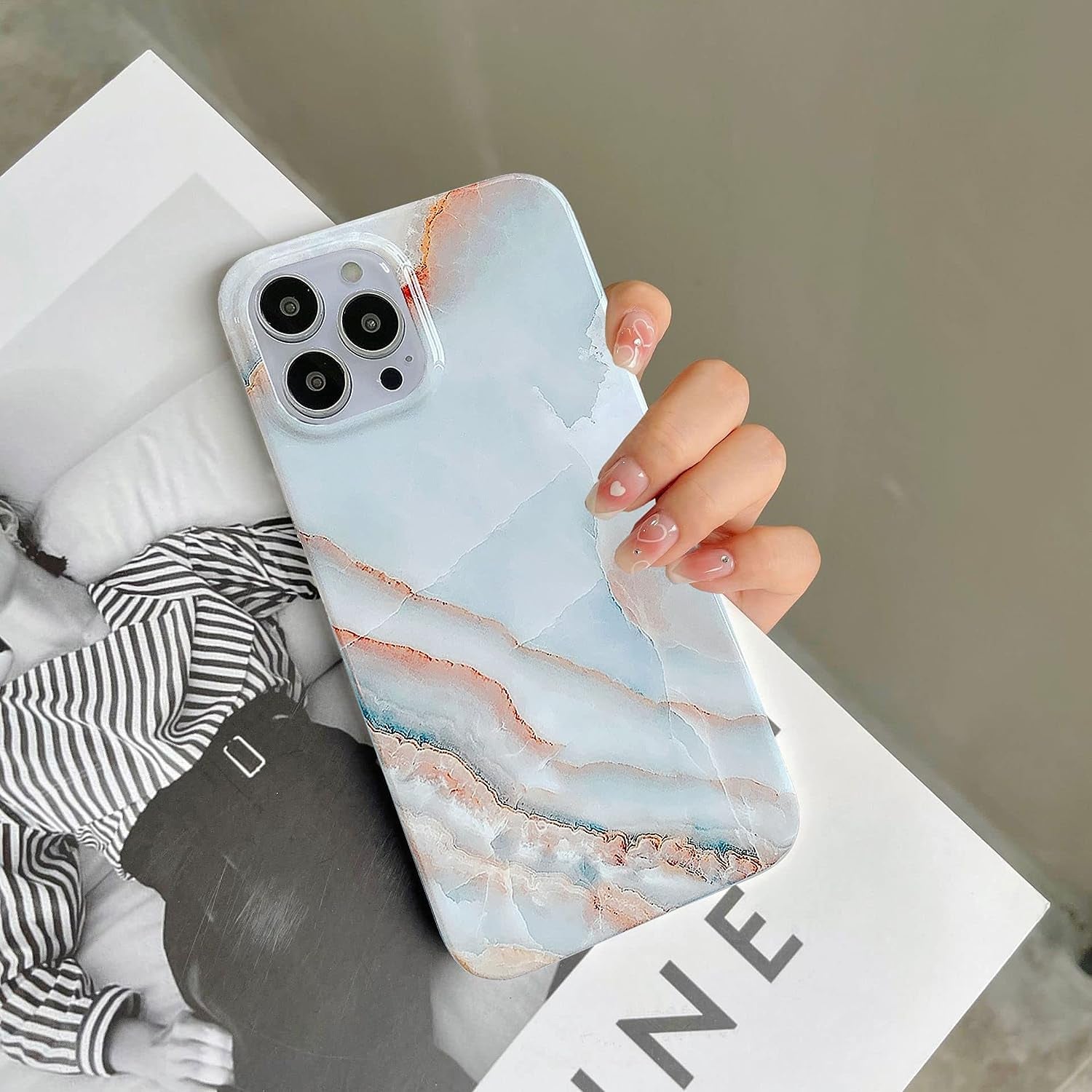 J.West for Iphone 14 Pro Max Case 6.7" Marble Fashion Designs Phone Cover for Women Girls, Stylish Slim Shockproof Soft Bumper Grey Agate Slice Marble Stone Print Protective Phone Case  J.west   