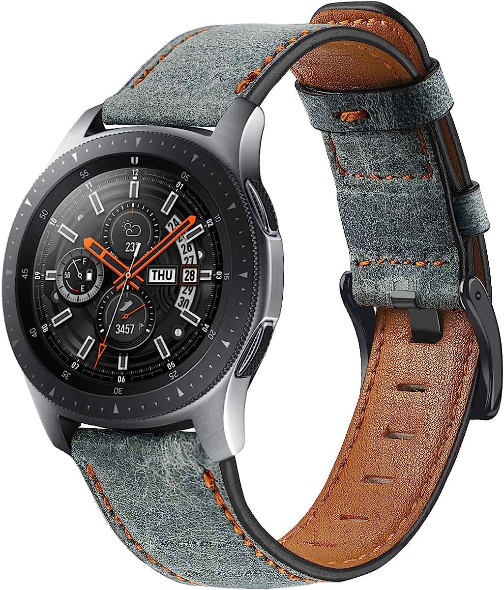 Compatible with Samsung Galaxy Watch 46Mm, 22Mm Genuine Leather Band for Samsung Gear S3 Frontier/Huawei Watch GT 2 46Mm, Leather Strap Replacement for Men Women  EIHAIHIS grey  