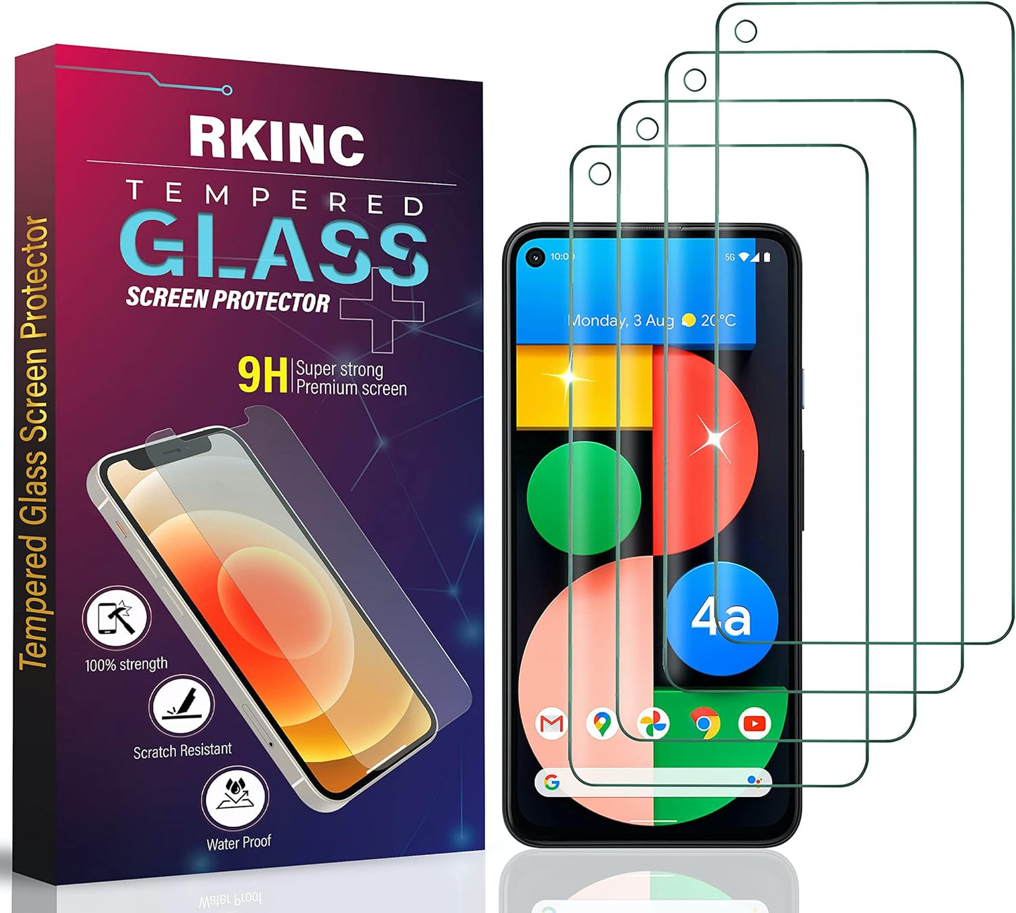 RKINC Screen Protector [4-Pack] for Google Pixel 4A [Not Fit for Pixel 4A 5G], Tempered Glass Film Screen Protector, 0.33Mm [Lifetimewarranty][Anti-Scratch][Anti-Shatter][Bubble-Free]  RKINC   