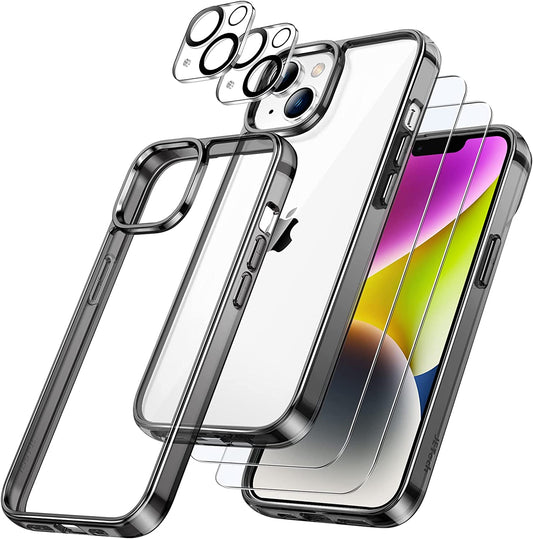 Jetech 3 in 1 Case for Iphone 14 6.1-Inch, with 2-Pack Screen Protector and 2-Pack Camera Lens Protector, Full Coverage Tempered Glass Film, Shockproof Bumper Phone Cover (Black)  JETech Black  