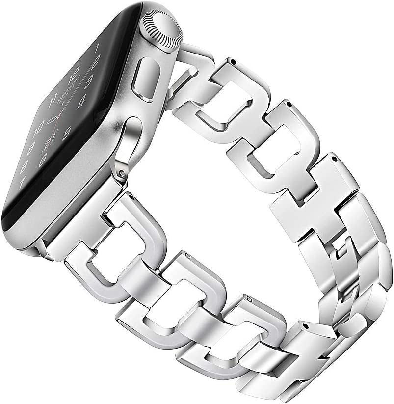 OULUCCI Bands Compatible Apple Watch Band 42Mm 44Mm 45Mm Ultra 49Mm Iwatch Series8 7 6 SE 5 4 3 2 1,Stainless Steel Metal Wristband Strap Women Men Silver (No Tool Needed)  OULUCCI   