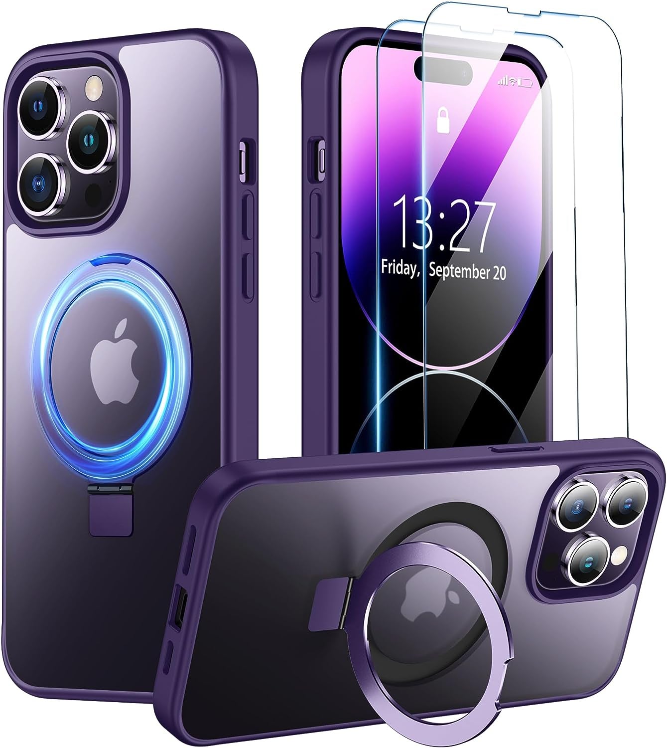 SPIDERCASE for Iphone 14 Pro Case, Magnetic Invisible Stand [Military Drop Protection] [Compatible for Magsafe], with [2 Pack Tempered Glass Screen Protector] Shockproof Translucent Matte Cases,Black  SPIDERCASE   