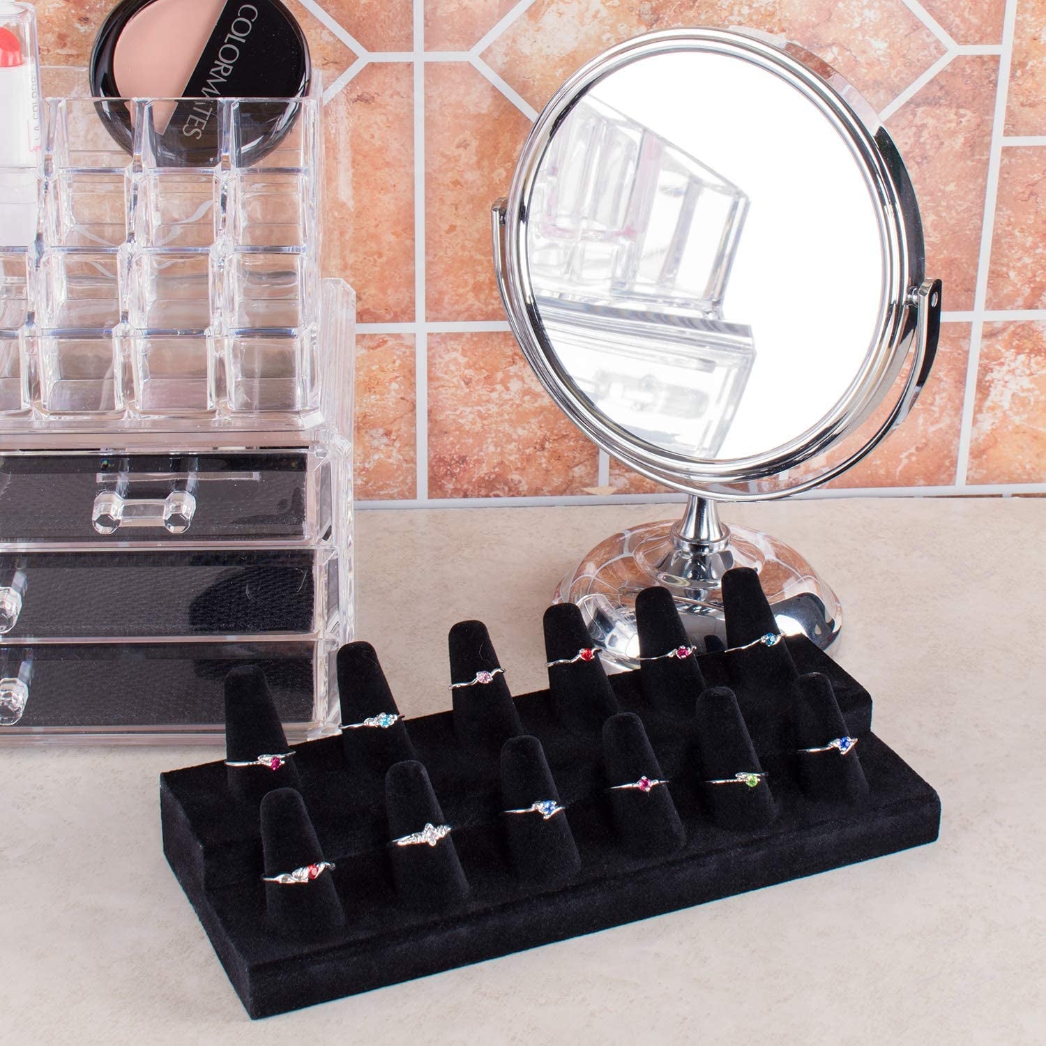 Super Z Outlet Black Velvet Finger Ring Counter Display Rack 12 Slots for Home Decoration, Organizing  Super Z Outlet   