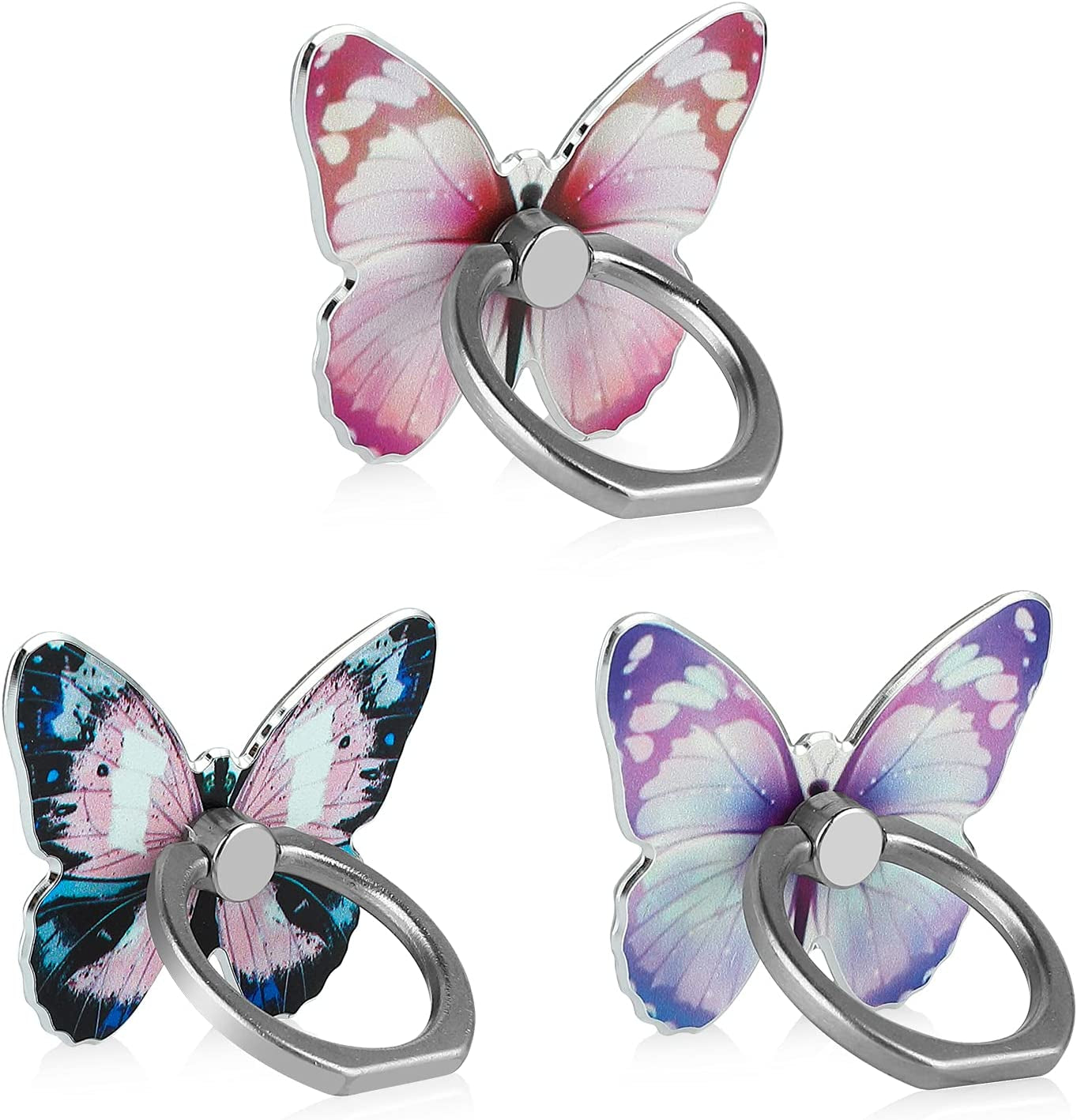 LSL Cute Butterfly Cell Phone Ring Holder 360°Rotation Metal Finger Stand Kickstand Universal Compatible with Iphone Samsung Galaxy LG Google Pixel Ipad Three Pack Pink Blue Purple Pretty Butterfly  LSL   